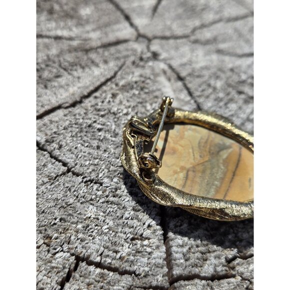 Large Picture Jasper Brooch Pendant Gold Tone Polished Oval Cabochon Brutalist - Picture 7 of 10